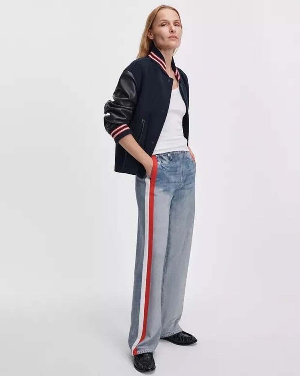 Rag & Bone Miramar Sport Stripe Wide Leg Track Pant Light Wash Size XXS $228